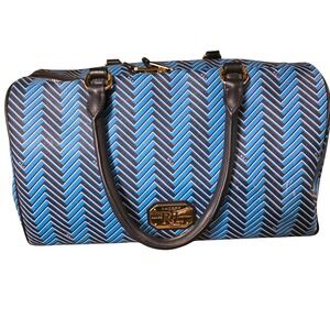 Ralph Lauren Lauren RL Chevron Satchel Bag Blue Black Leather Trim Gold Hardware